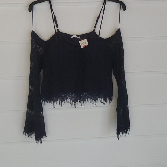 Dark Blue lace off shoulder top - Picture 1 of 2